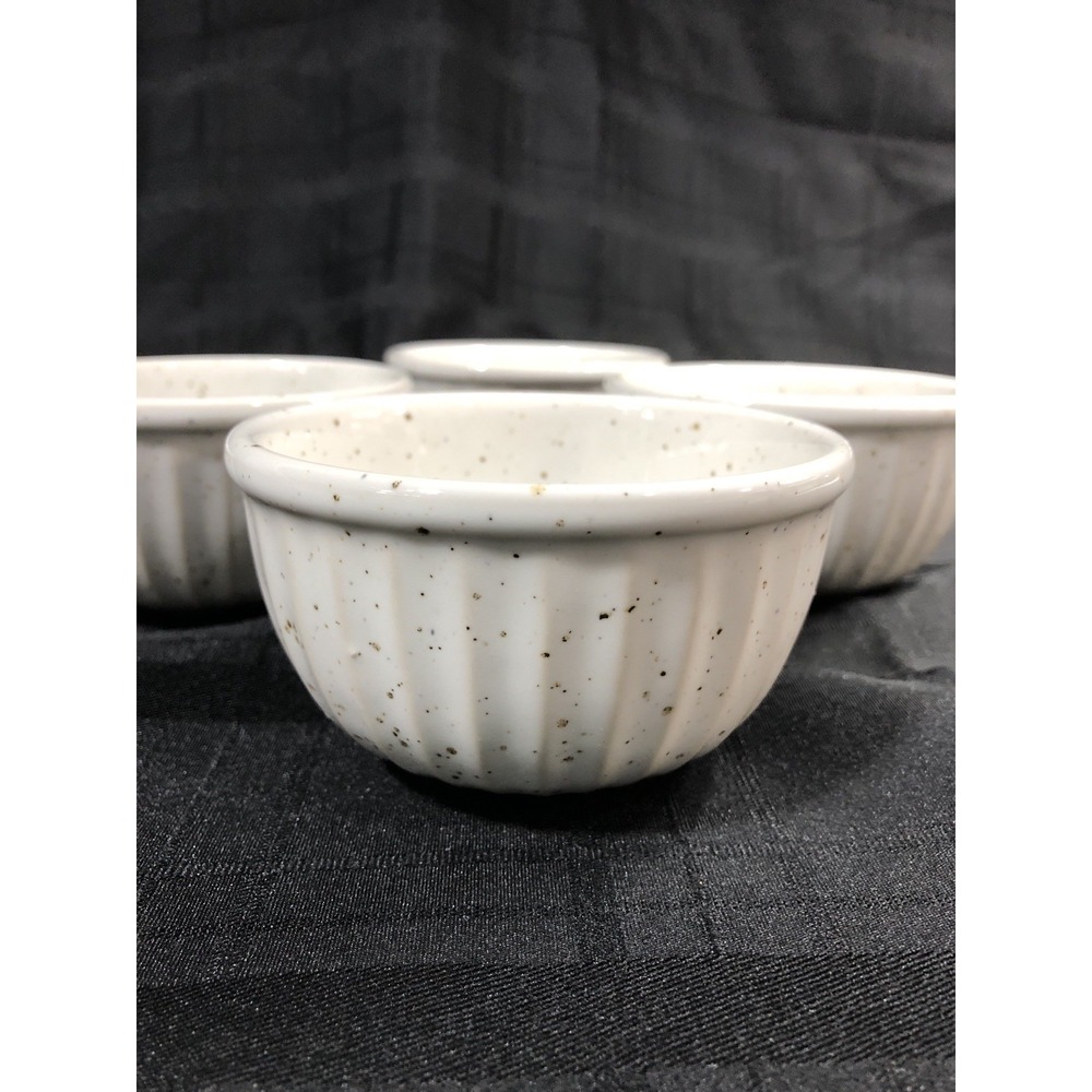 PRIMAGERA White 4" Fruit/Sauce/Dipping/Dessert Ribbed Speckled Bowls -Set of 4